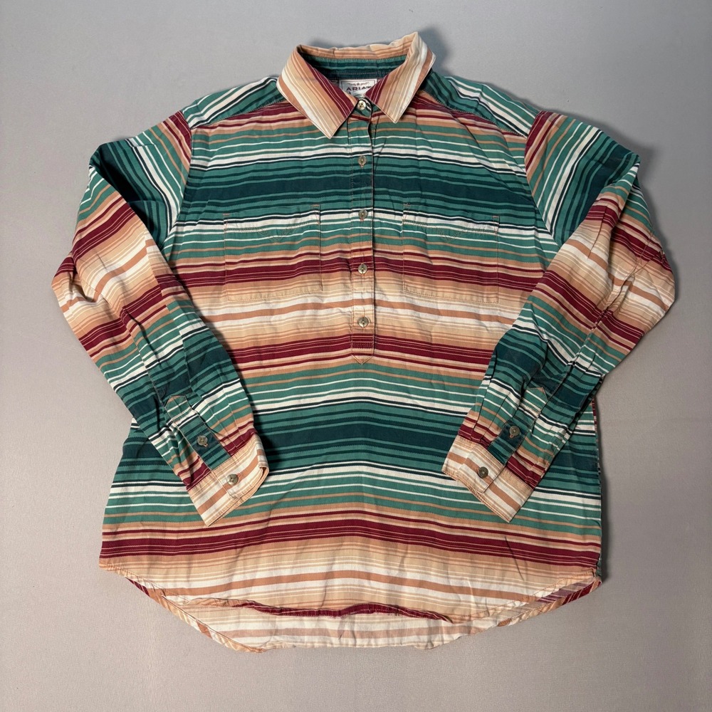 Ariat Sun Rays LS Shirt Multi Color Striped Tencel Western Pullover Mens Medium